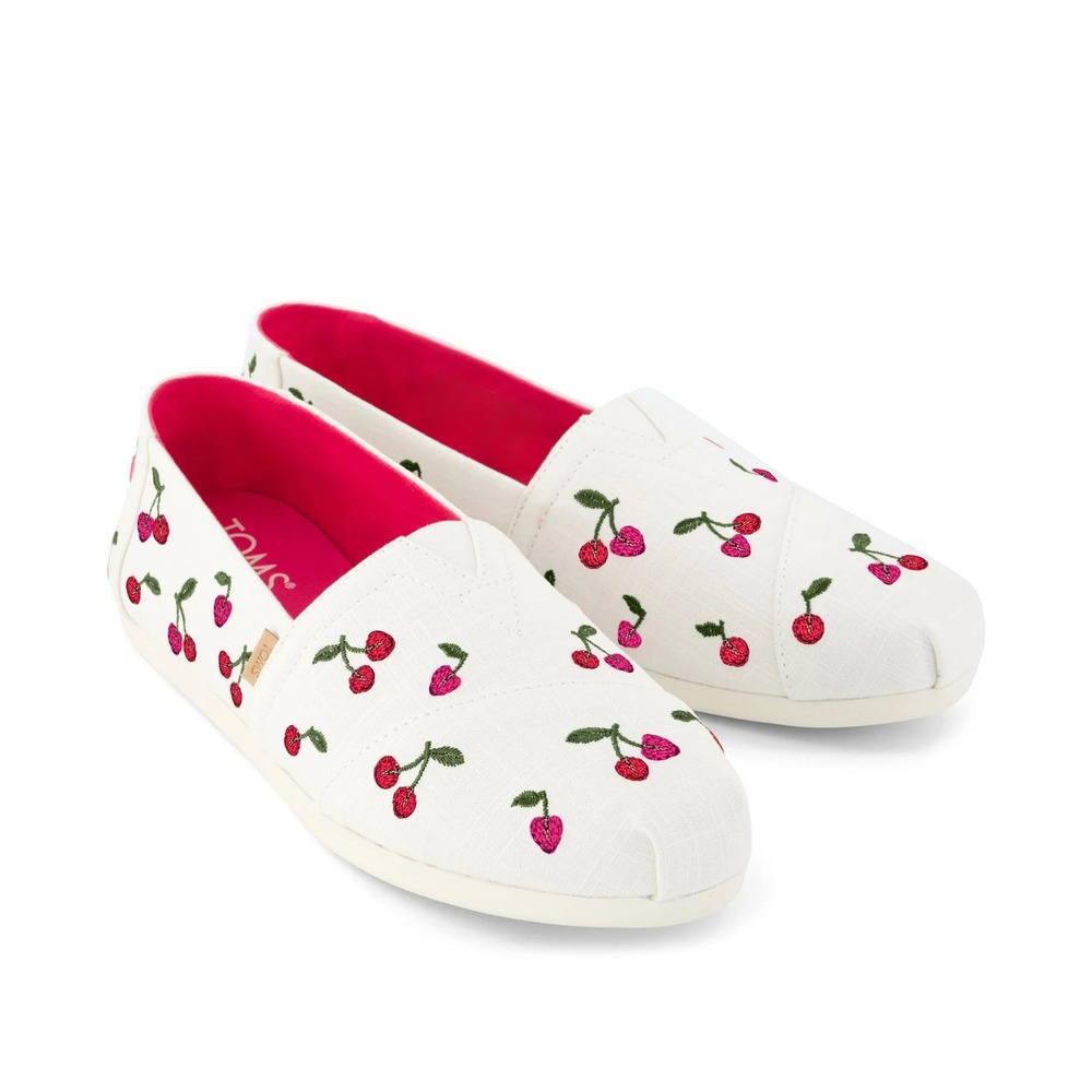 Toms Alpargata Classic Egret Multi Cherry Embroidery Slip On Shoes‎ Womens 11